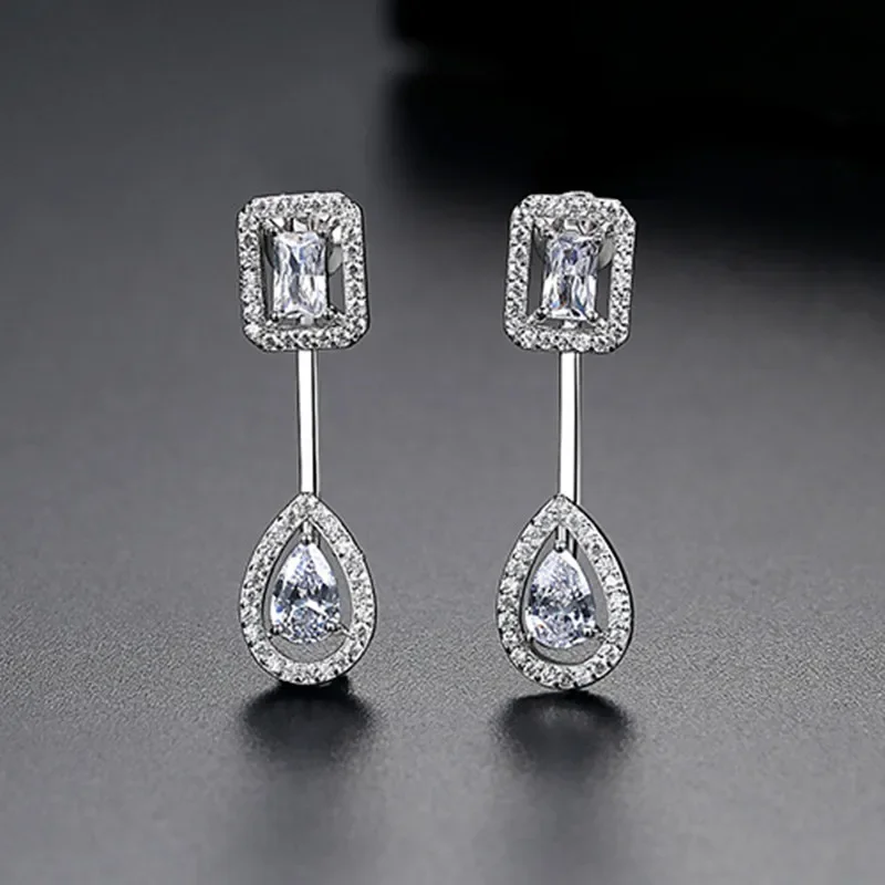 FXLRY New Design White/Gold AAA CZ two Kinds of Wearing Double Color Detachable Stud Earrings for Women Shining Fashion Jewelry