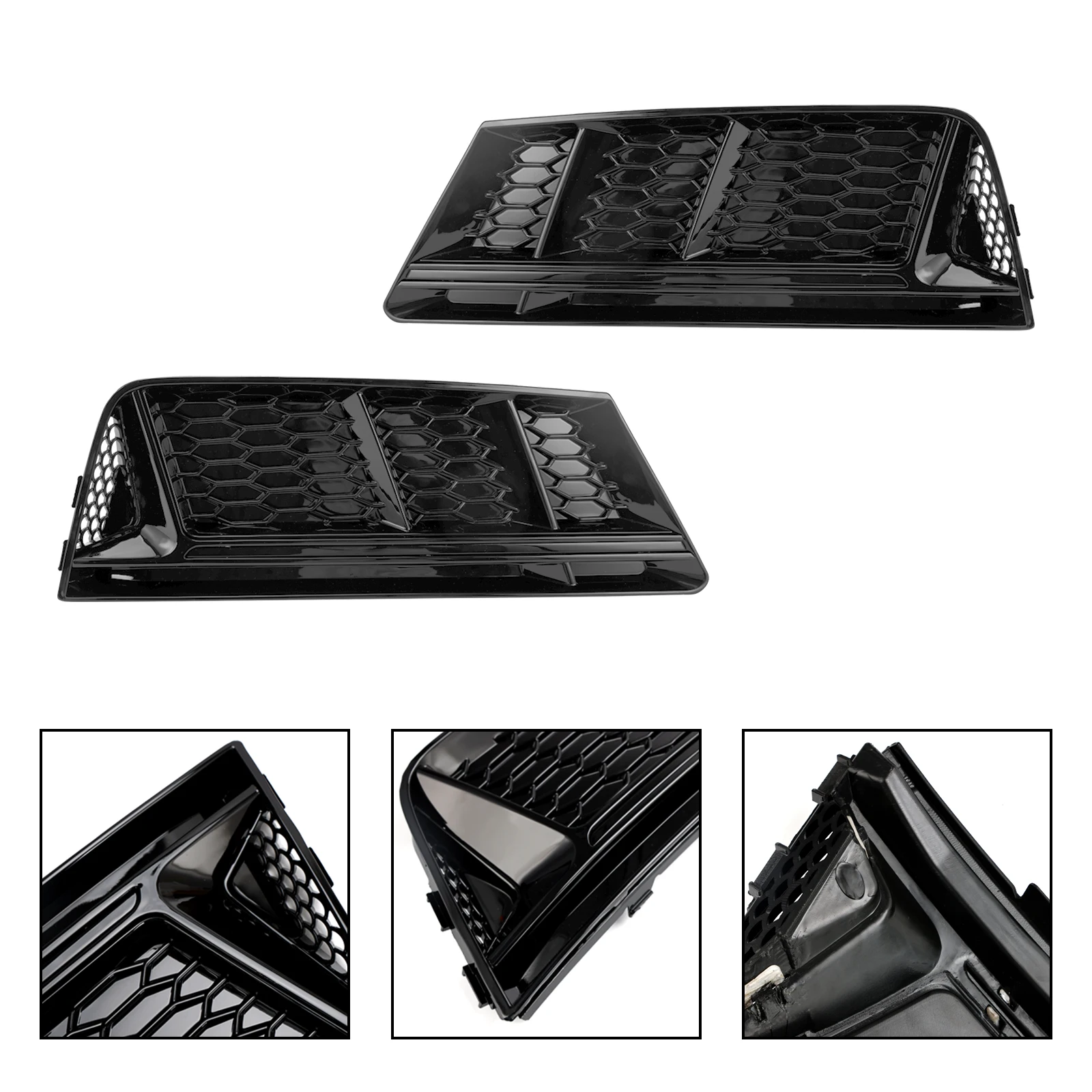 For AUDI A4 B9 2016 2017 2018 Black Front Fog Light Grill Lower Bumper Grille