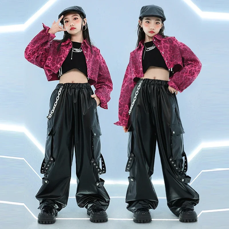 

Kpop Stage Outfit Girl Jazz Dance Costume Leopard Jacket Black Shuffle Pants Fashion Runways Show Clothes Street Dance Wear
