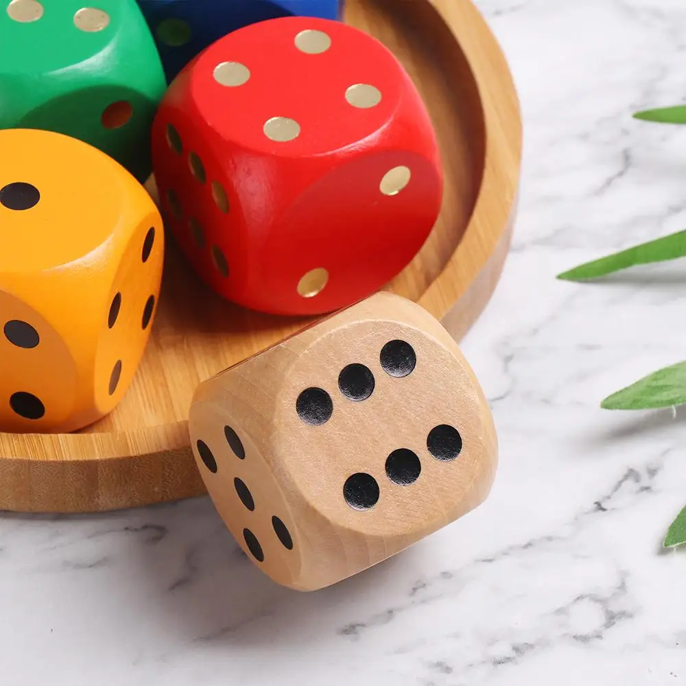 5cm 1pc New 6-Sided Game Solid Wood Point Party Camping Chess Props Round Sieve Wooden Dice Big Color Dice