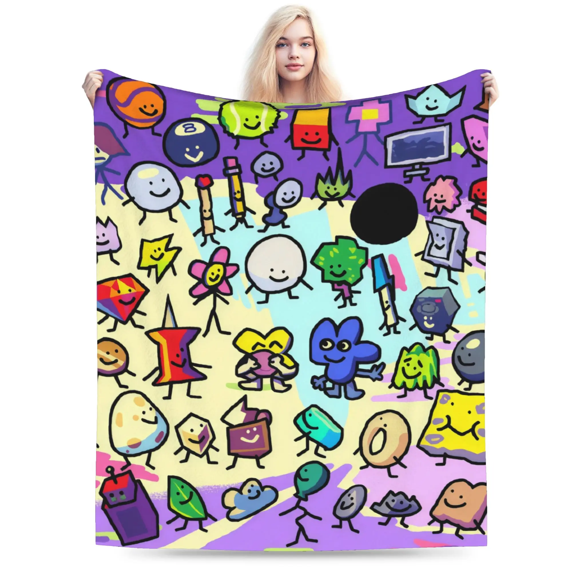 Custom BFDI Blanket 3D Printed Soft Flannel Fleece Warm Cute Cartoon Childlike Throw Blankets for Travel Bed Couch Quilt