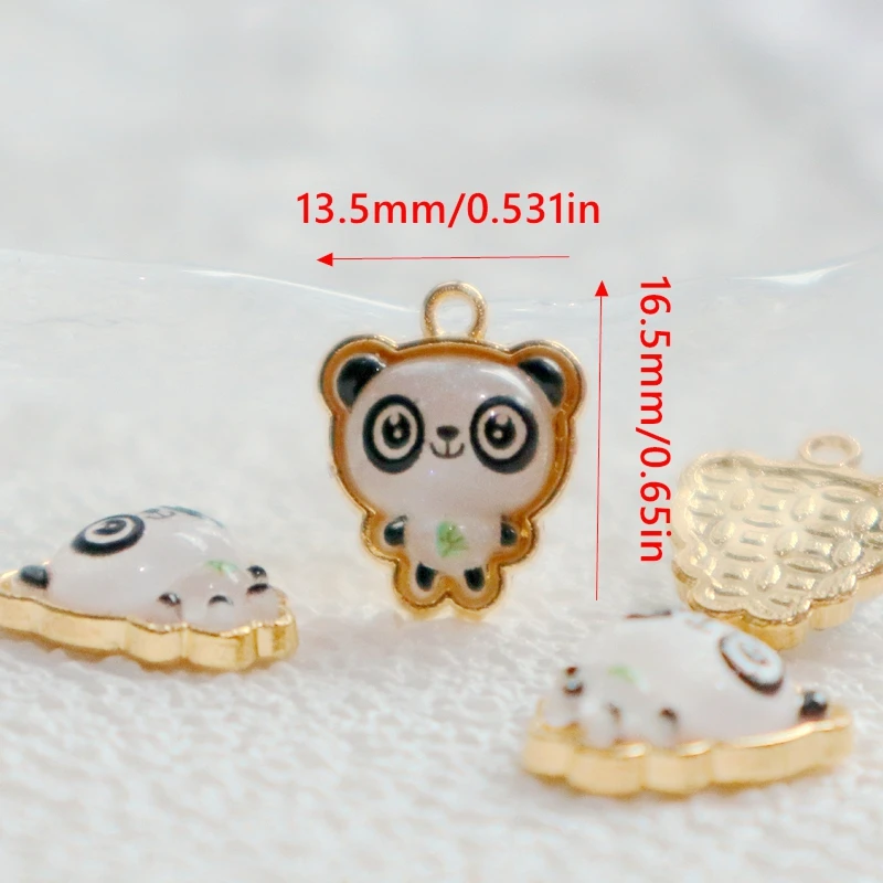 10pcs Cartoon Animal Panda Resin Alloy Pendant Charms Shiny Dangle DIY Necklace Bracelet Keychain Earring Accessory Assembly