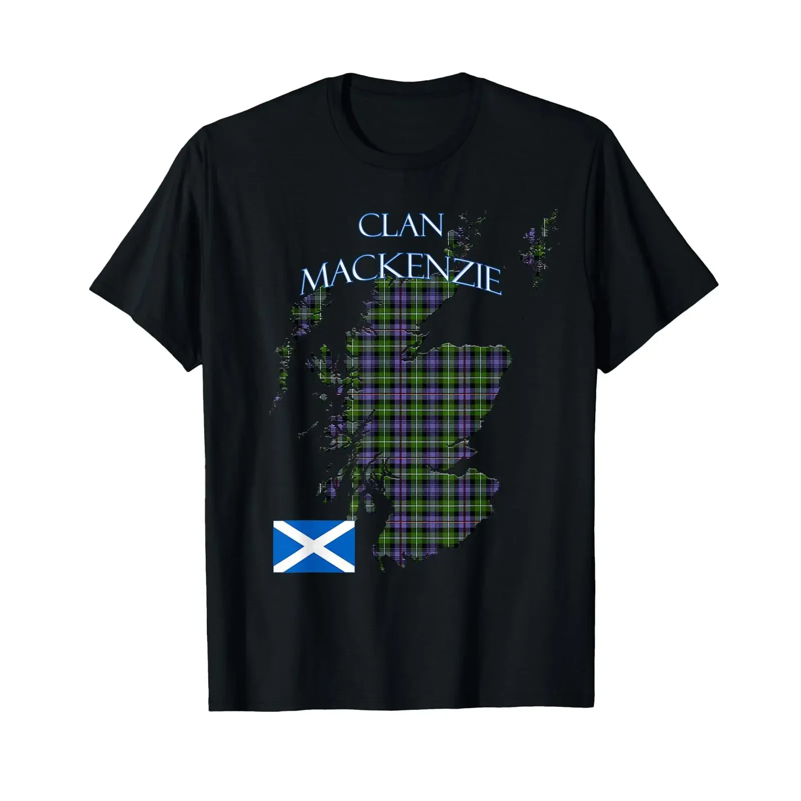 MacKenzie Scottish Clan Tartan Scotland T Shirt black vintage Washed Stylish streetwear fashion graphic Casual homme Breathable