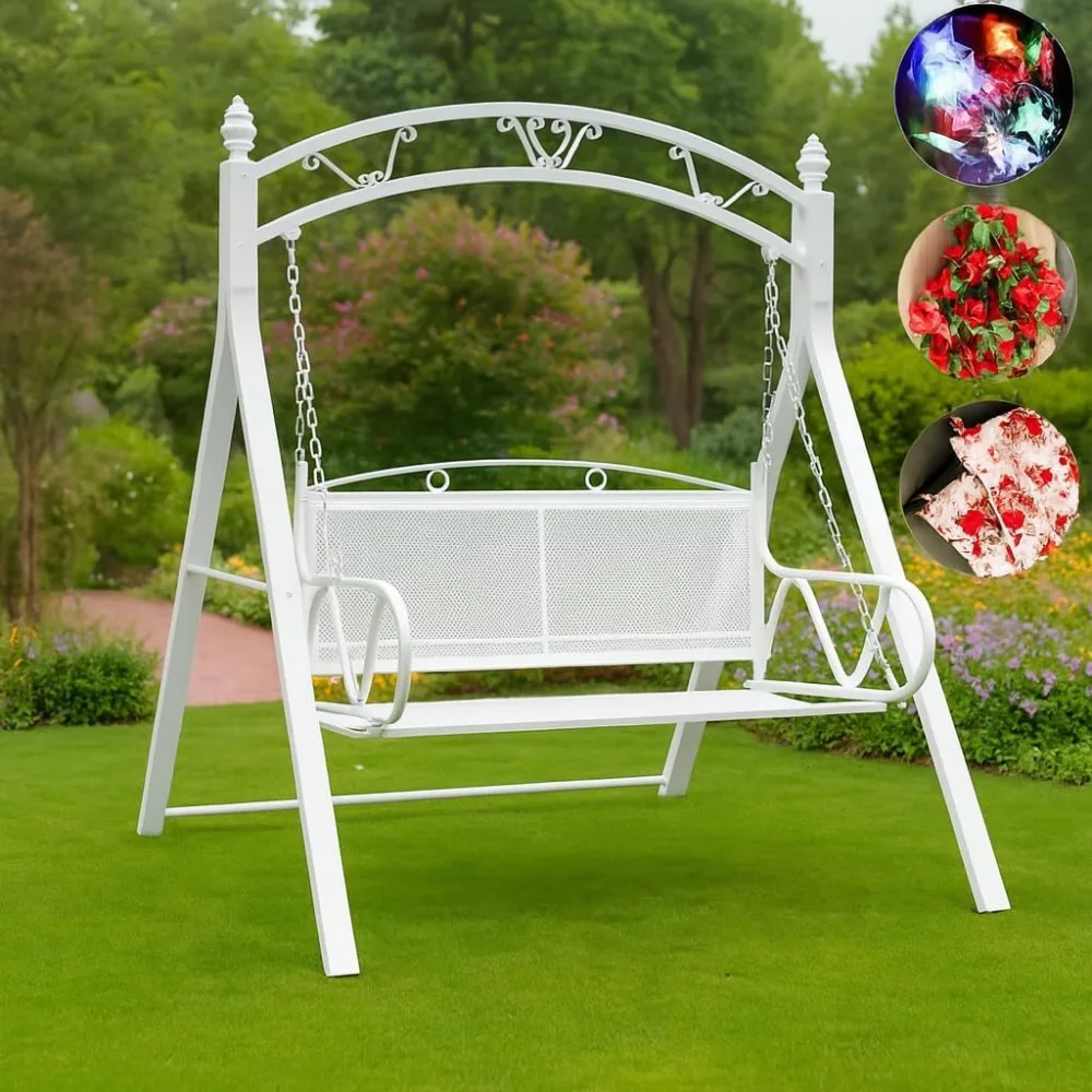 

Upgraded Metal Patio Porch Swing with Optional Canopy, Heavy-Duty 2-3 Seater Outdoor Swing Chair with Steel Frame for Garden