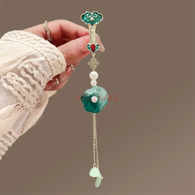 النمط الصيني شيونغسام بروش مشبك لوتس ليف شرابة قلادة النمط الصيني قلادة الملحقات