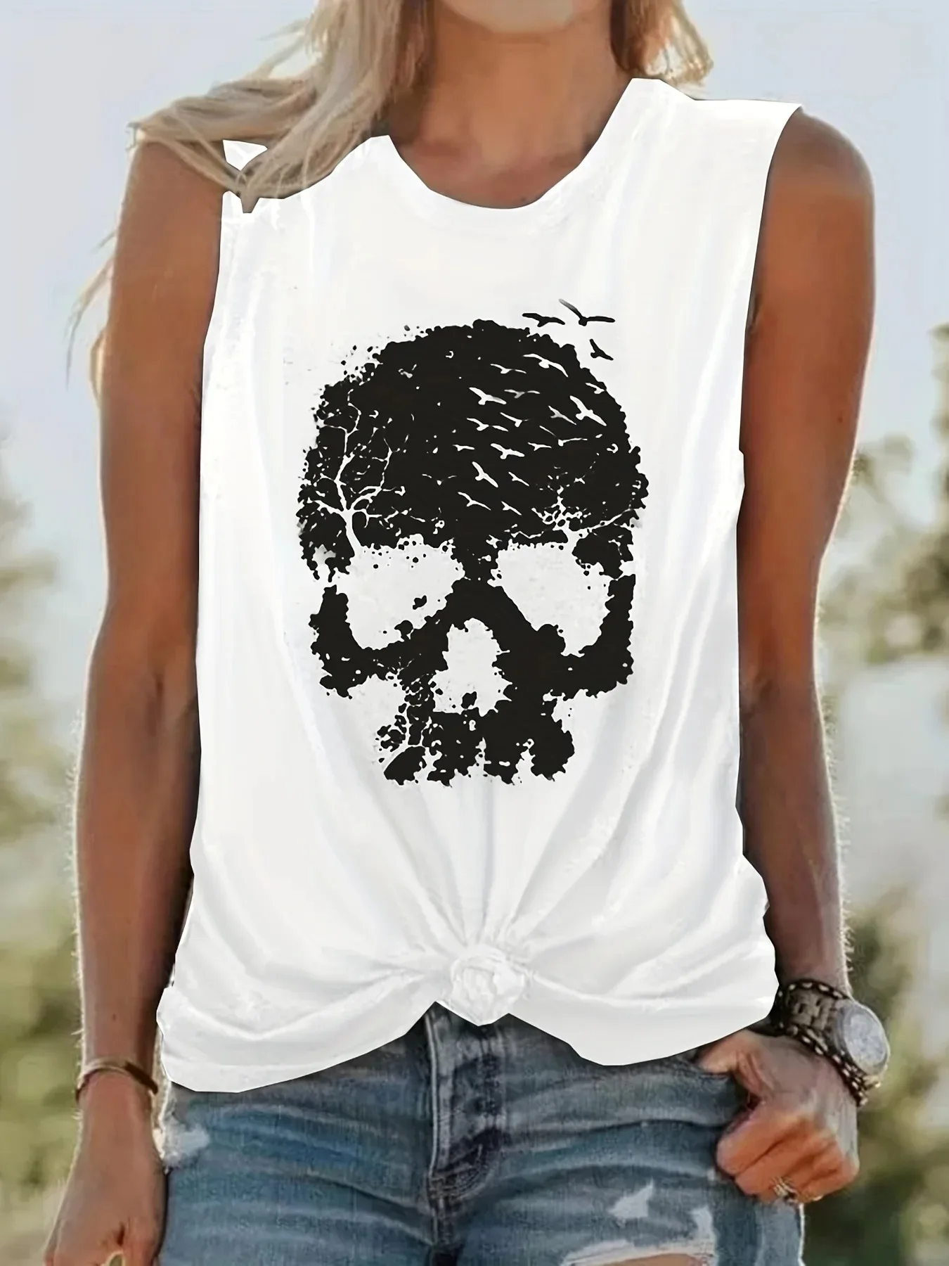 Singlet Summer Sleeveless T-shirt Gothiced Skull Print Streetshirt Unisexy Vest Y2K Vintage Oversized Waistcoat Casual Tank Top