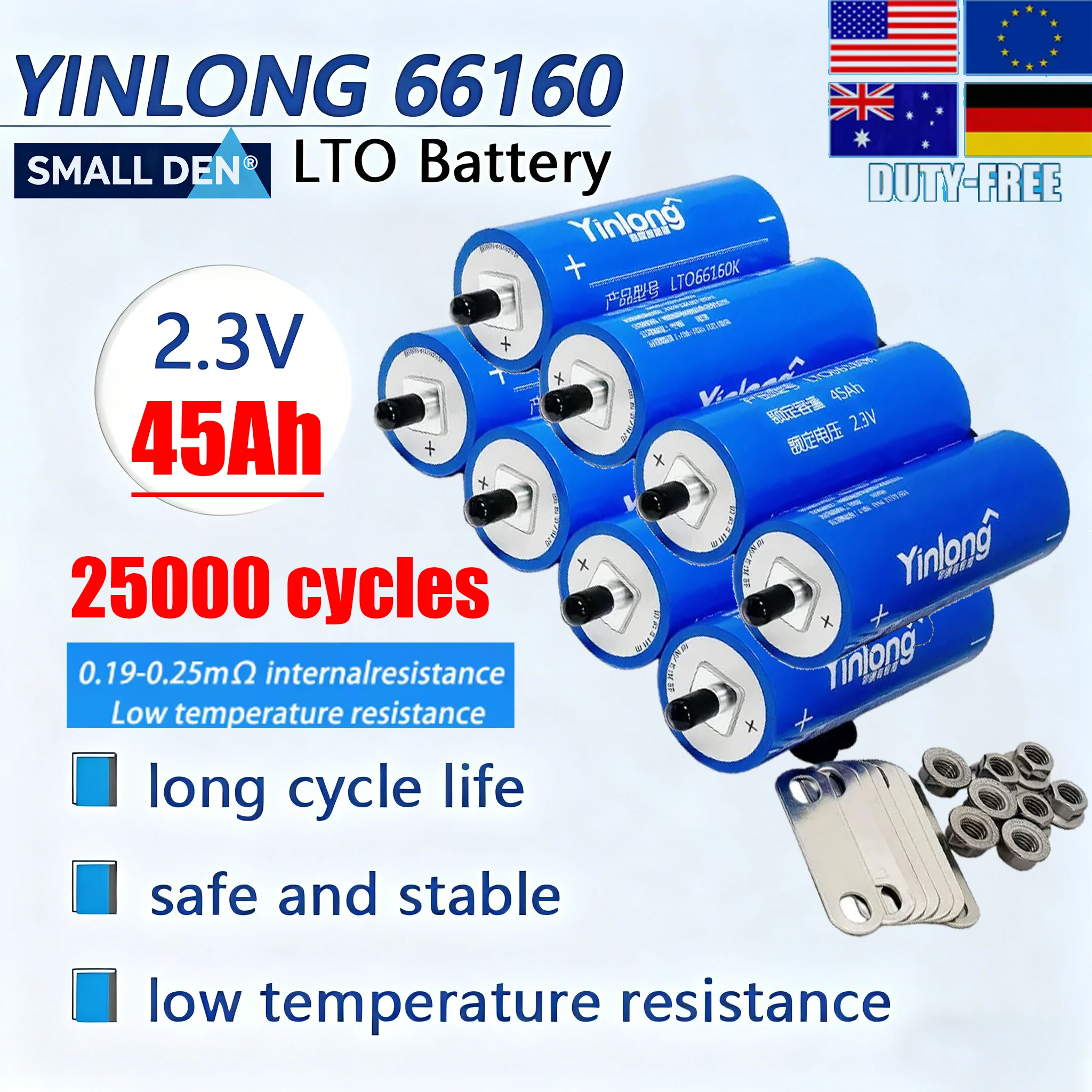 

original yinlong 2.3v 45ah Lithium titanate LTO 66160H Battery 10c high power DIY 12V 24V 48V Solar Speaker Car Power battery