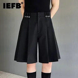 IEFB pantalones cortos de traje informal para hombre, ropa de calle plisada de tendencia, diseño de nicho, estilo coreano, decoración de letras, pantalones cortos plegables sueltos, 9C553