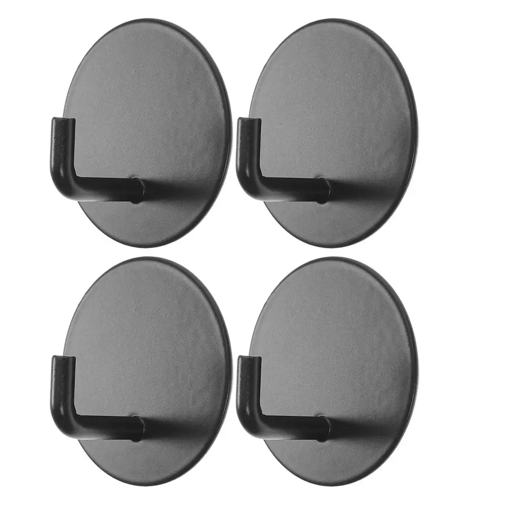 

4pcs No Drill Towel Rack Adhesive Hooks Heavy Duty Wall Mount Sticky Hangers Black 6mm Diameter Shower Kitchen Bathrobe Clothes