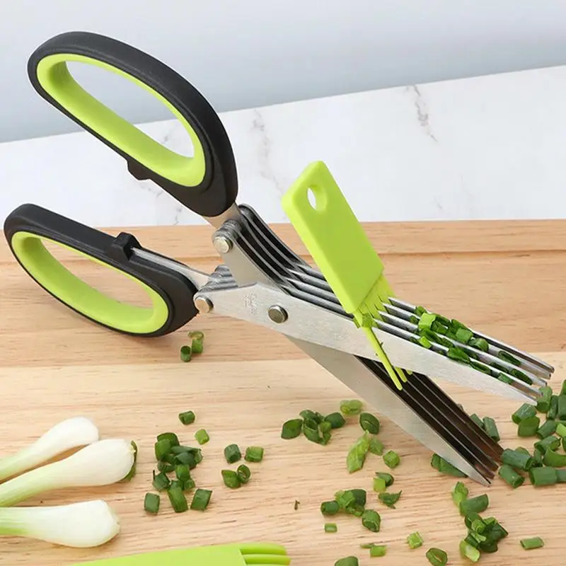 Multi-Layer Scissor Stainless Steel Kitchen Scissor Green Onion Scissor Herb Cutting Shear With Safe Cover Vegetable Meat Shear