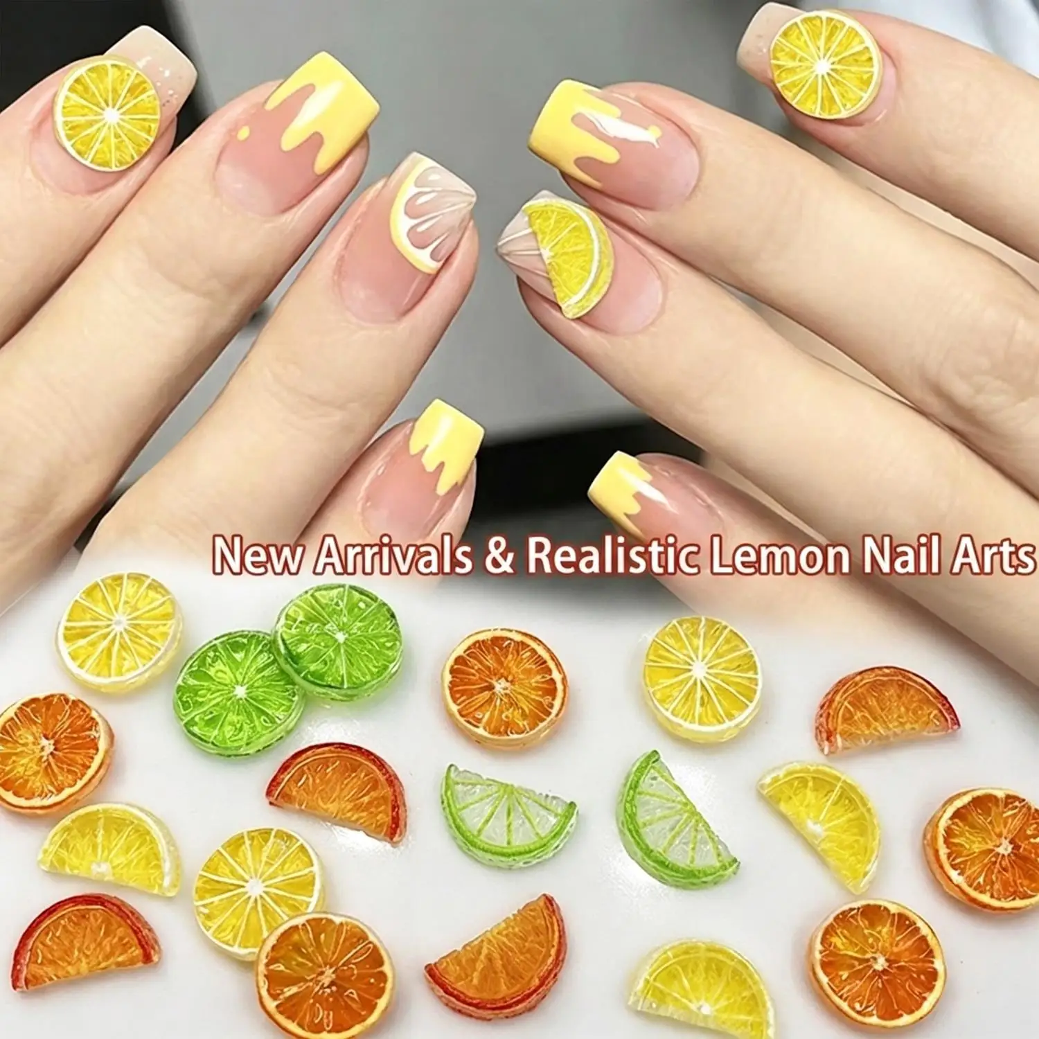 30Pcs 3D Simulation Lemon Sliced Nail Charms Summer Orange Fruits Nail Art Decorations Resin Fruit Slices DIY Manicure Accessory