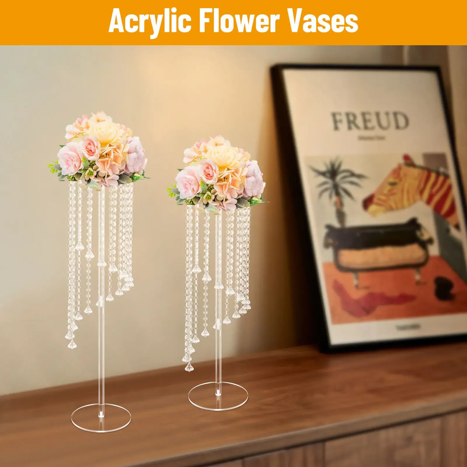 

2Pcs Crystal Transparent Vase Wedding Centerpiece Table Decorations Acrylic Flower Holder Stand Wedding Road Crystal Flower Vase