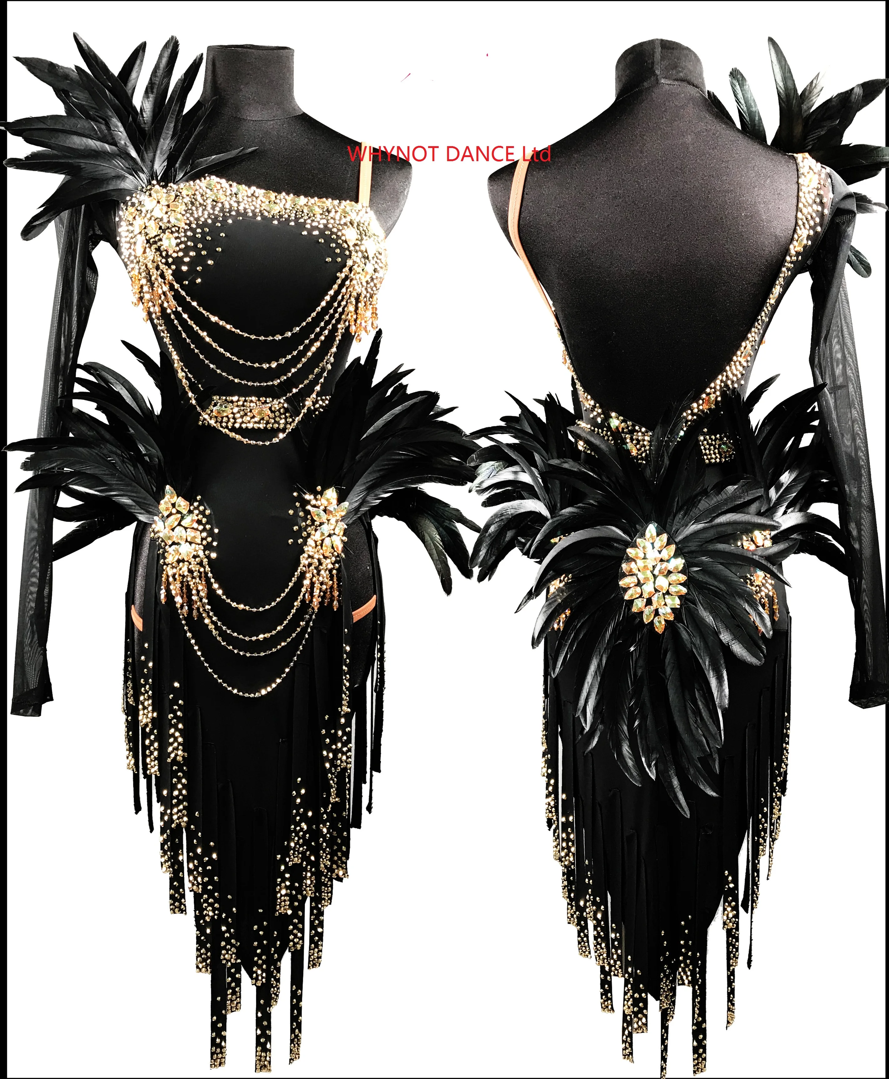 WHYNOT DANCE New Black Feather Customized Latin Dance Competition  Dress For Girls or Women Fast Free Shipping