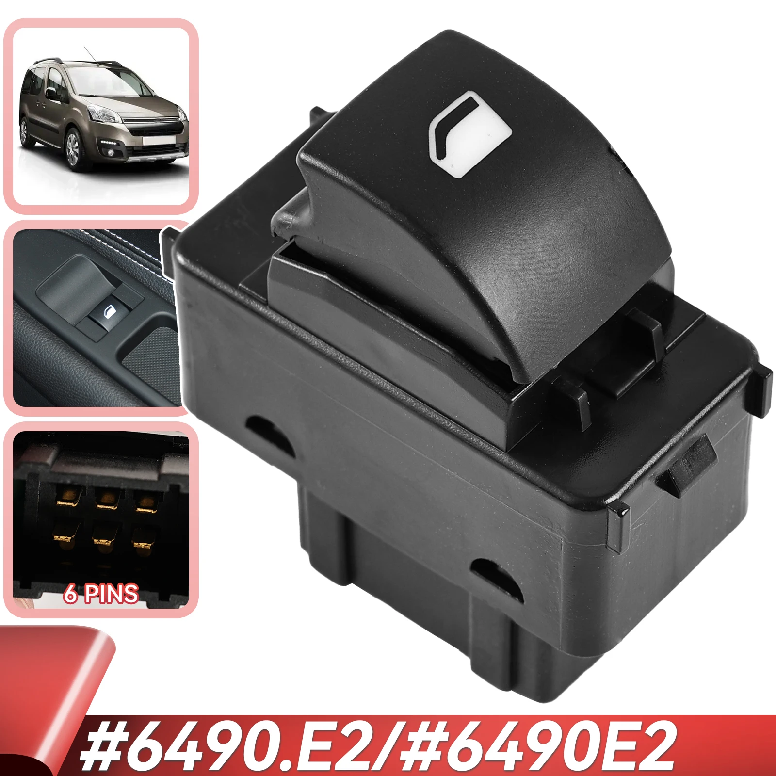 Front Power Window Lifter Control Switch For Citroen C3 Berlingo Peugeot 207 Partner Tepee OE# 6490.E2 6490E2 6554.QK 6554QK