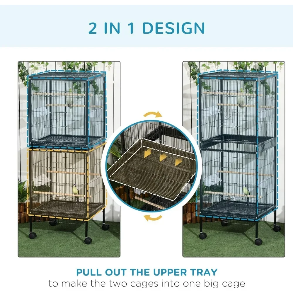 Large Bird Cage with 1.7 ft. Width for Wingspan, Bird Aviary Indoor with Multi-Door Design, Fit for a Canary, Finch