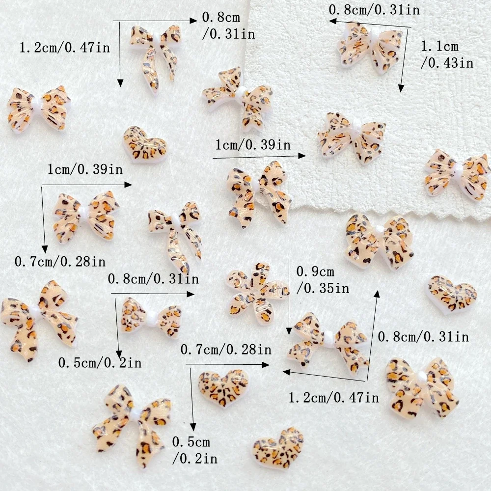 100pcs Cute 3D leopard print bow Nail Charms Resin Nail Art Decorations for DIY Fashionable Nail Art Decoration for DIY Crafts