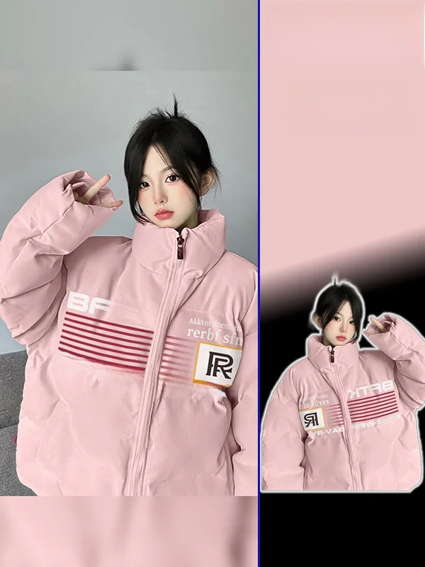 

Женская теплая зимняя куртка больших размеров в корейском стиле, свободного кроя, с воротником-стойкой, с принтом, из хлопка, новинка