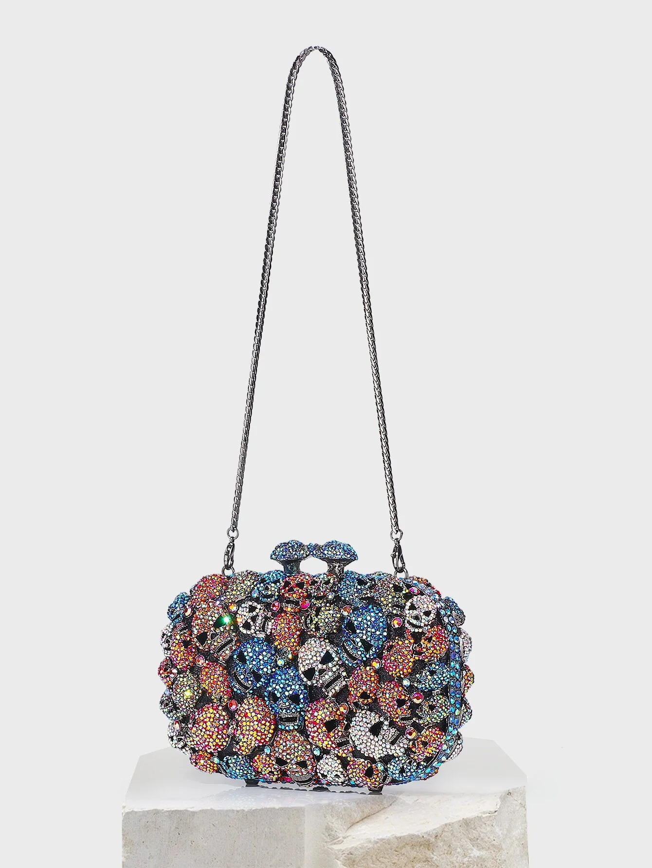 

New Luxury Hollow Out Women Skull Evening Bags Crystal Clutch Wedding Stone Handbag and Purse Bridal Party Dinner Minaudiere Bag