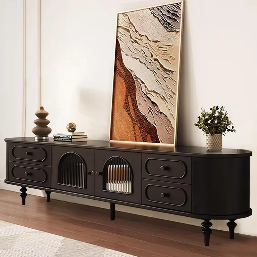 

TV Stand for TVs up to 80 Inch, Modern Entertainment Center with Storage Cabinet and 4 Drawers, TV Media Console Table, Black TV