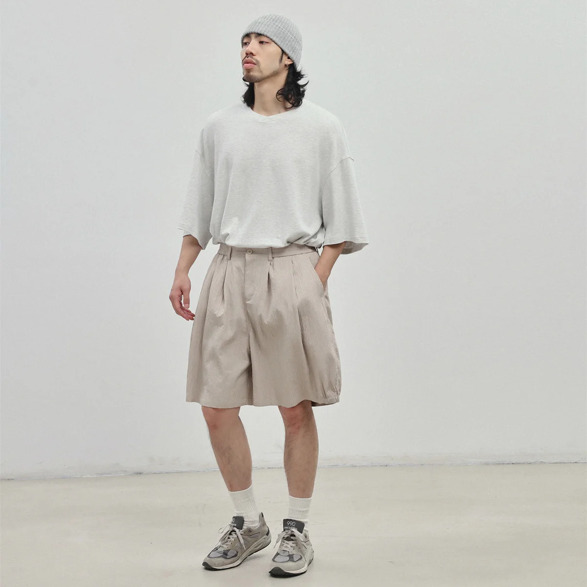 Summer Japanese Streetwear Retro Fashion Loose Striped Casual Shorts Men Women Vintage Wide Leg Baggy Shorts Pants