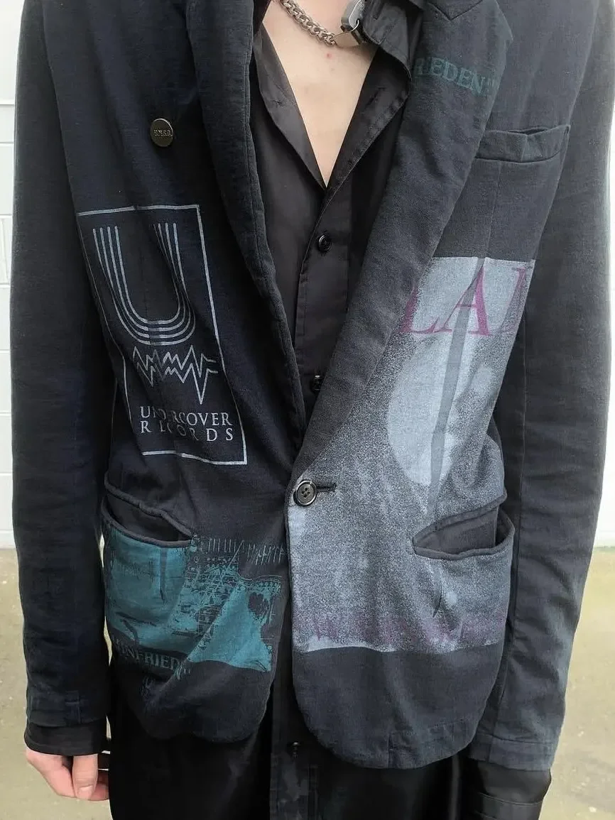Under 2006ss klaus portrait sheet music print deconstructed splicing lapel blazer