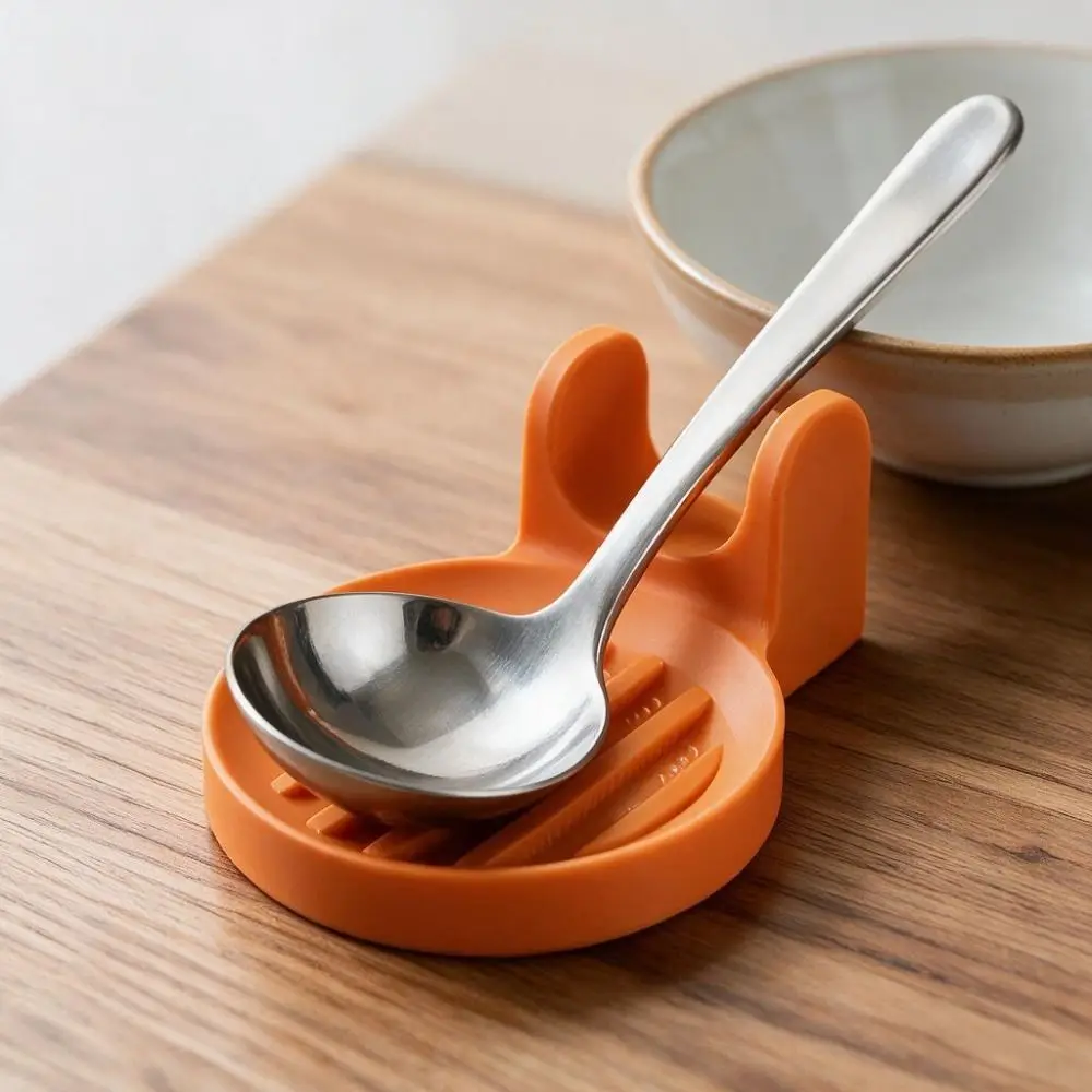 Multi-functional 3D Printed Spoon Holder Non Slip Orange Ladle Storage Rack Stain-proof Anti-drip Spoon Rest Dinning Table