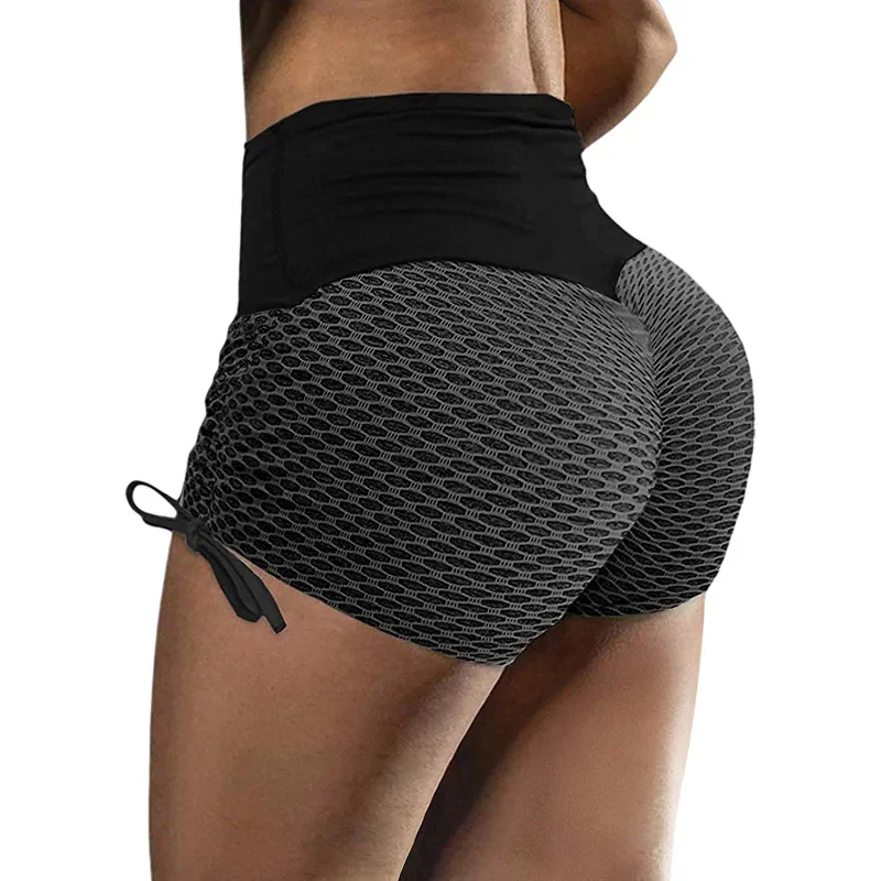 2024 European and American Amazon Spring/Summer New Elastic Jacquard Pants Spliced Slim Fit Yoga Sports Bottom Shorts for Women