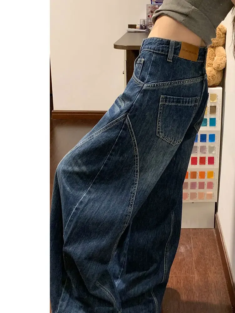 

Широкие джинсовые джинсы в американском стиле ретро, женские осенние новые свободные брюки-ножи с высокой талией, повседневная одежда