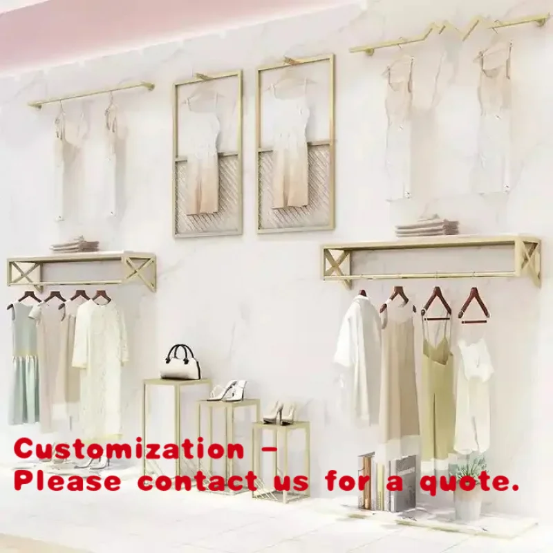 

Customize.Gold Retail Boutique Metal Garment Clothing Racks Heavy Duty Clothing Shelf Store Shops Fittings and Display
