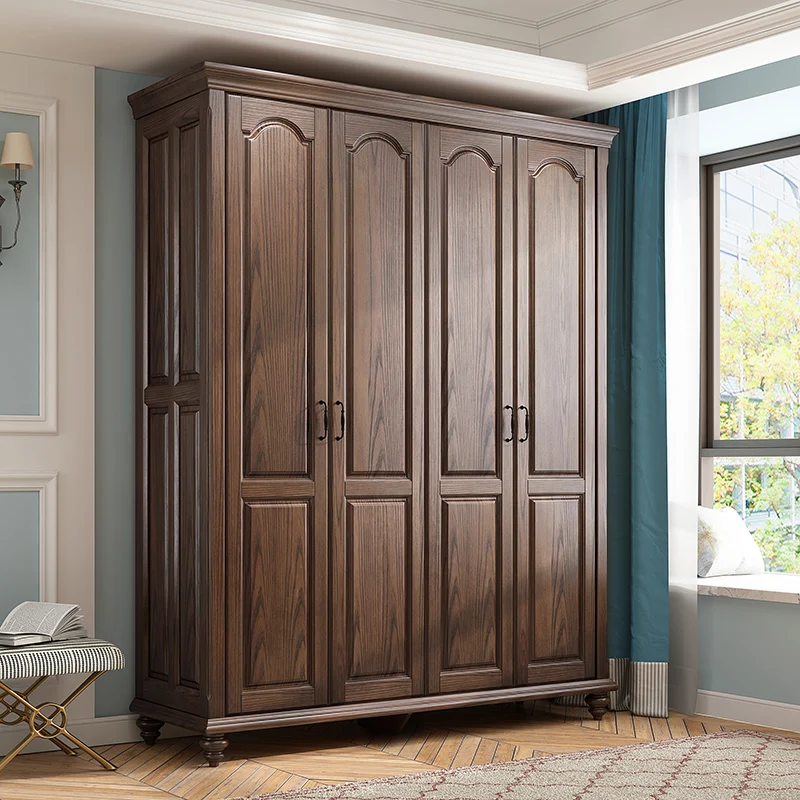 Simple European Wardrobe Bedroom Set Household Solid Wood Panel Wardrobe