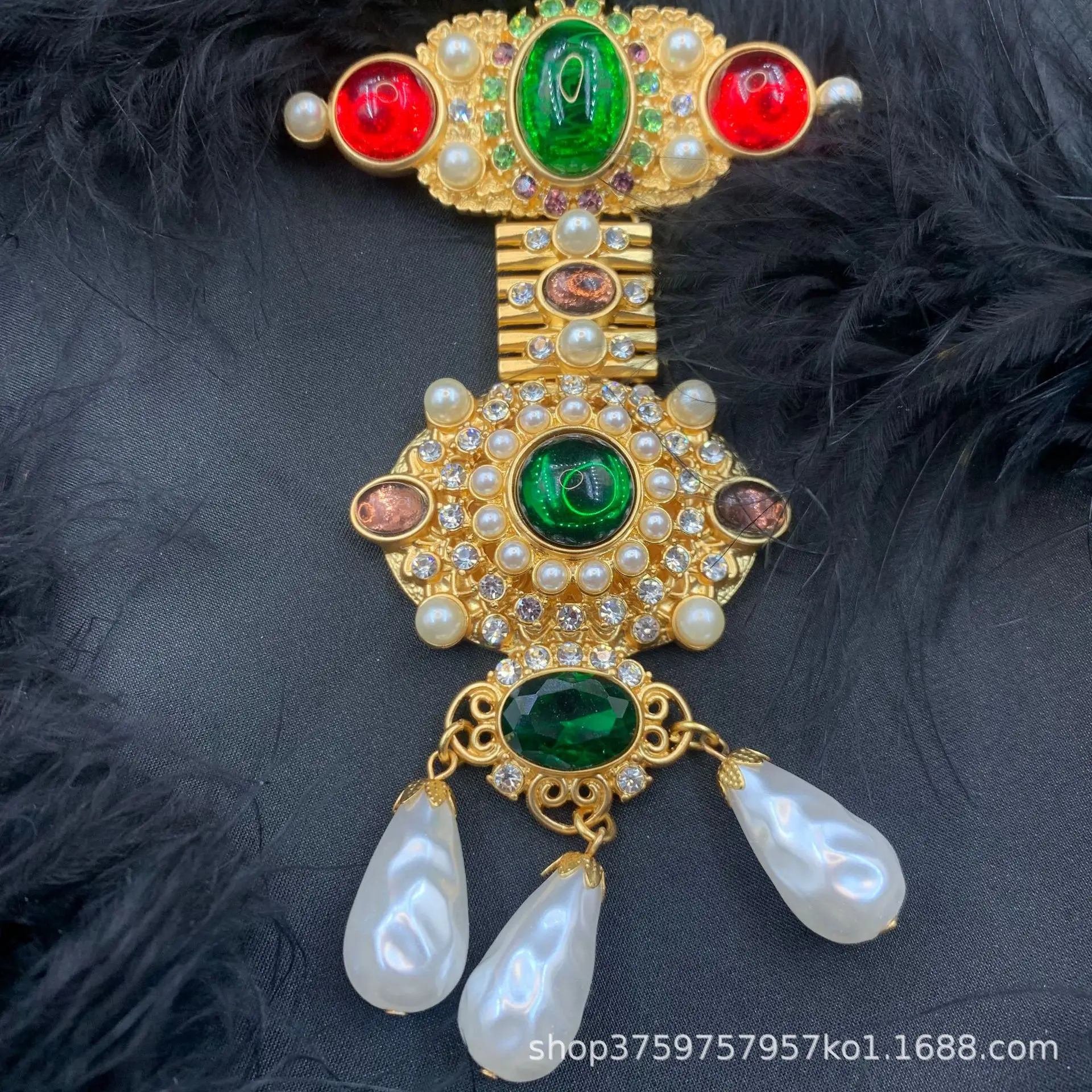 Vintage Court Style Brooch Elegant Temperament Glass Pearl Sweater Accessory Full Diamond Inlay Grand Brooch