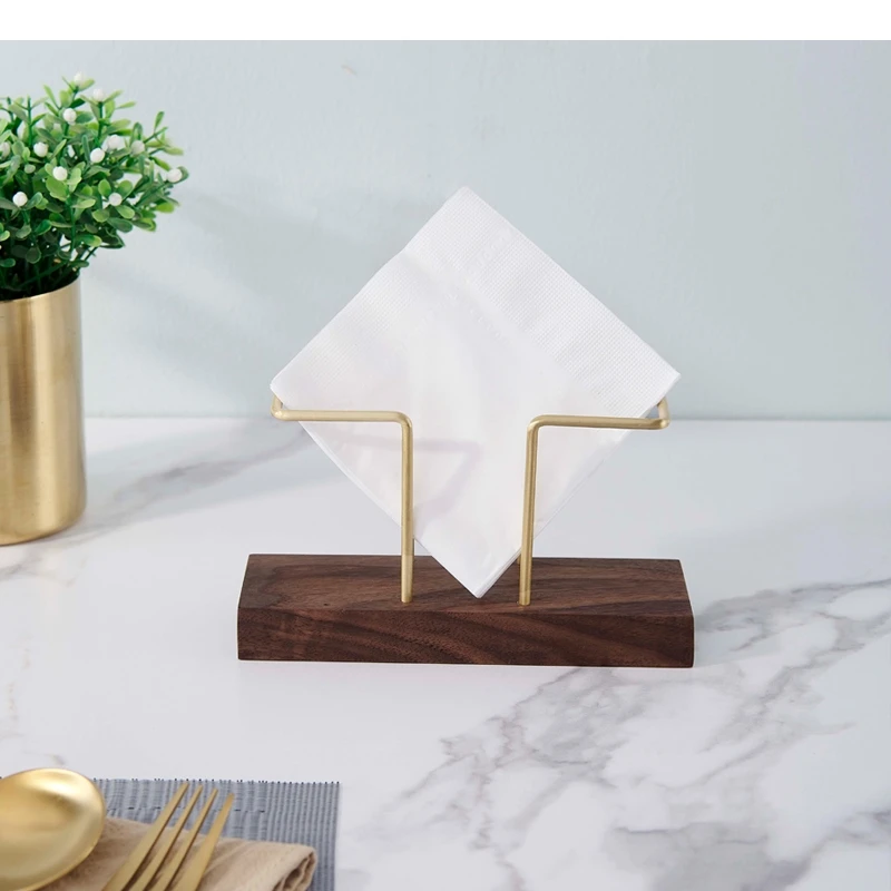 Walnut/Beech Tissue Box Golden Solid Wood Removable Dining Table Napkin Holder Brass Storage Rack Paper Towel