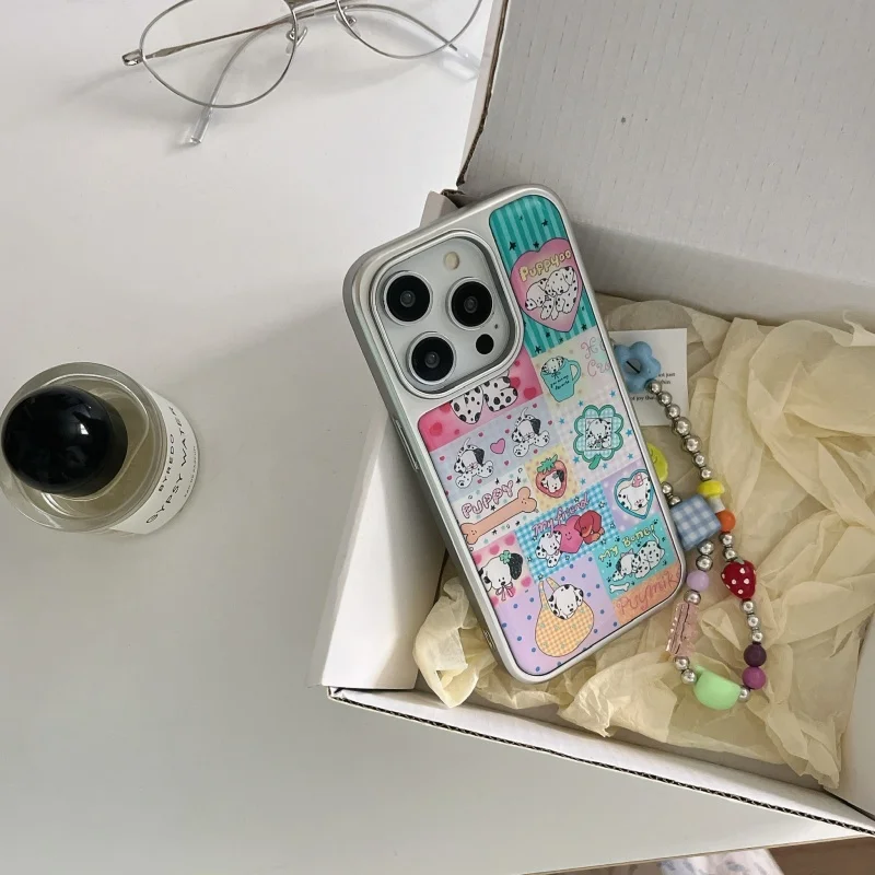 حافظة هاتف ملونة بنمط جرو لطيف لهاتف آيفون 16 16Pro 16ProMax 15 15Pro 15ProMax 14 14Pro 14ProMax 13 13Pro 13ProMax