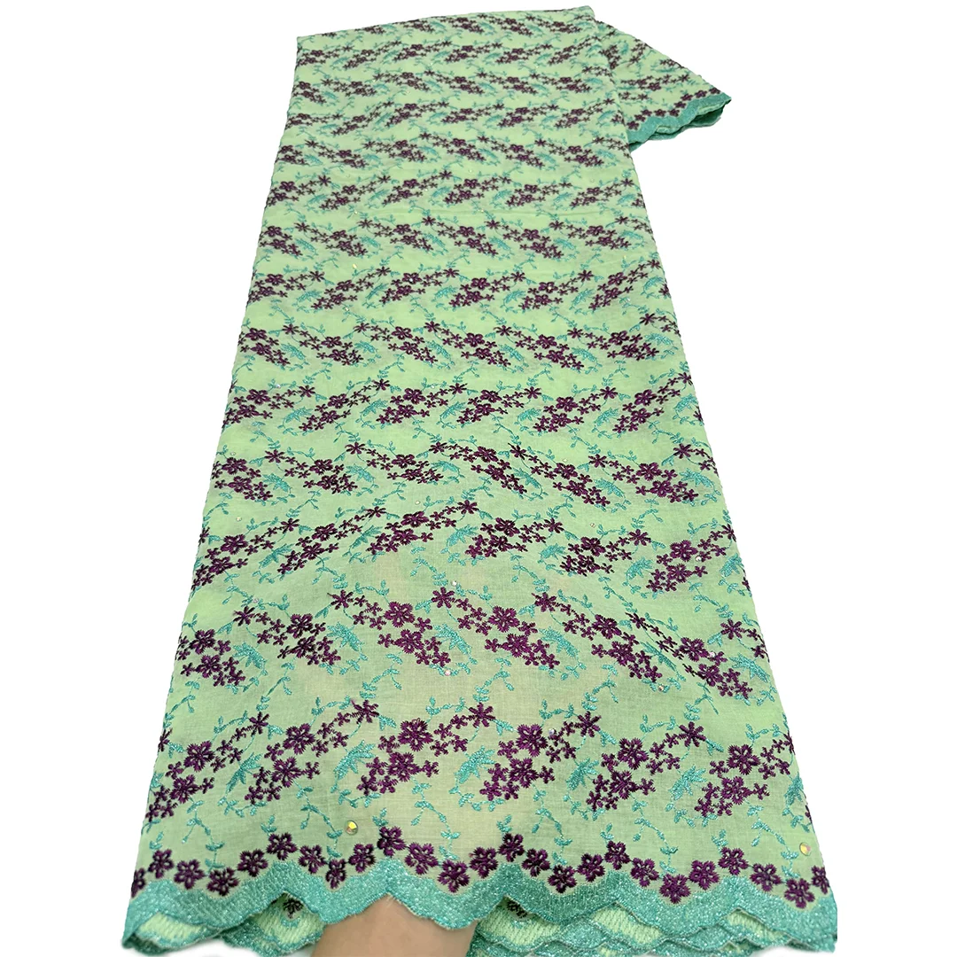 Newest Embroidery Swiss Voile Lace in Switzerland Fine Soft Textured African Cotton Fabric Nigeria Dubai Traditional Garment