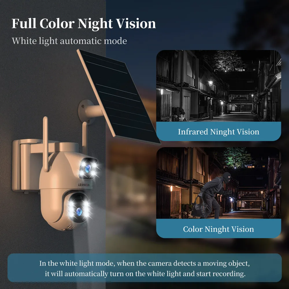 LS VISION 8MP Dual Screen 4G SIM Solar Secutity Camera PTZ PIR Auto Detection Cctv Solar Outdoor Surveillance Camara Ubox APP