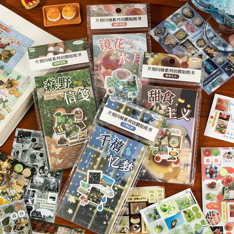 20 szt. Wycinane naklejki w książce, retro kreskówki, dekoracyjne, ręcznie robione materiały do scrapbookingu, naklejki do pamiętnika, japońskie naklejki papiernicze.