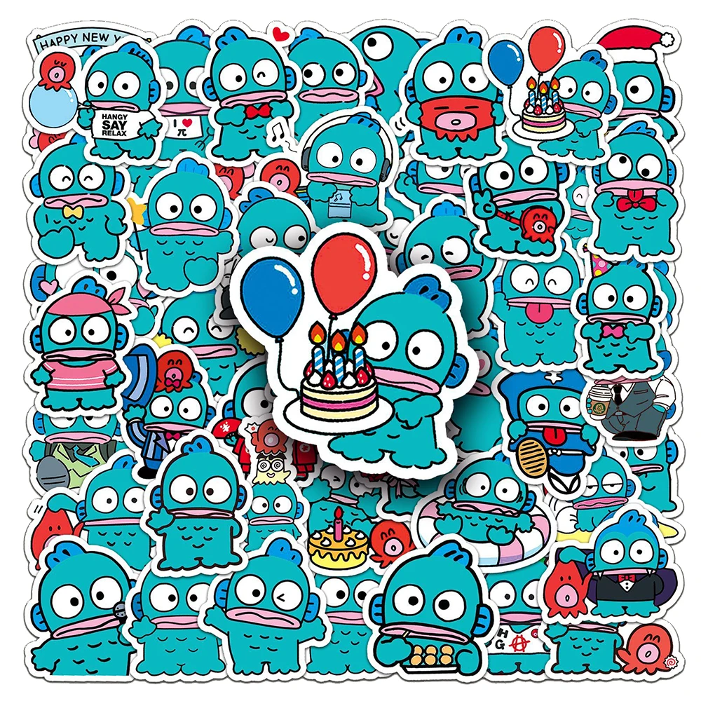 10/30/50pcs mignon Sanrio poisson laid Hanton autocollants drôle Anime enfant décalcomanie jouet téléphone planche à roulettes guitare dessin animé Kawaii autocollant cadeau
