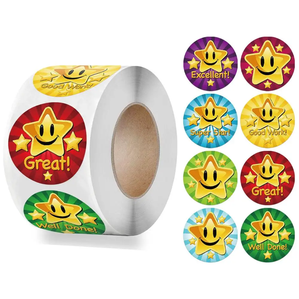 500pcs Children Reward Stickers Creative School Supplies Reward Cute Star Sticker 2.5cm Circle Kids Toy Stickers