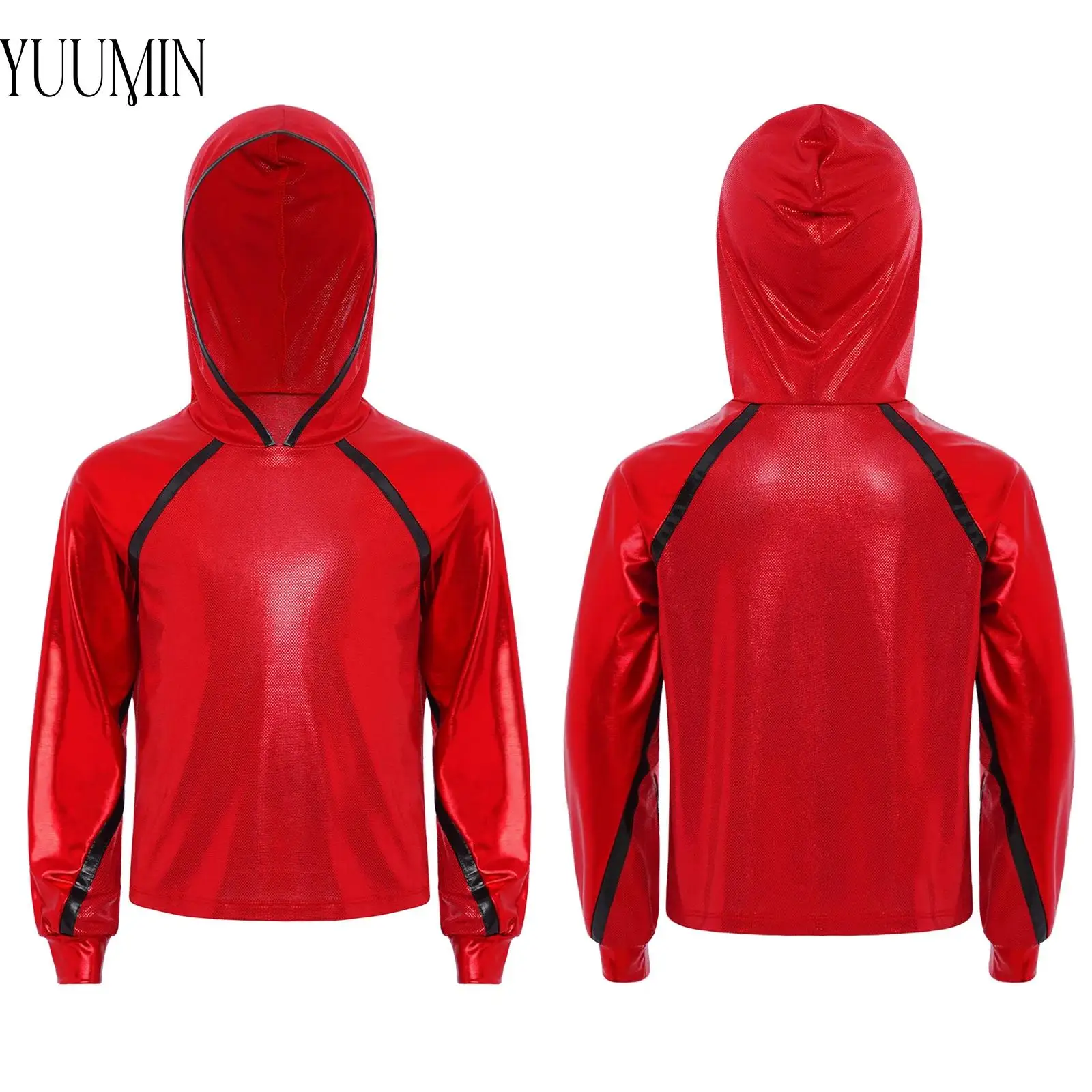 

Kids Girls Metallic Hoodie Long Sleeve Hooded Top Jazz Dance Performance Sports Workout Exercise Costumes Sportswear Dancewear