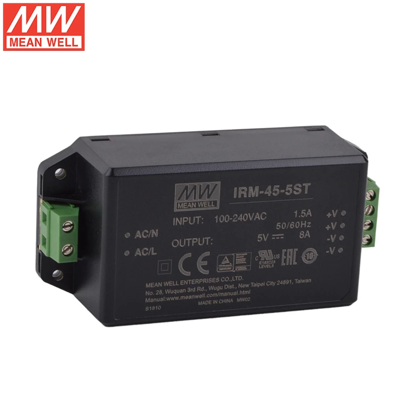 

MEAN WELL PCB Screw Terminal Style IRM-45 Series 45W Encapsulated AC-DC Module Type Power Supply 5V 12V 15V 24V 48V