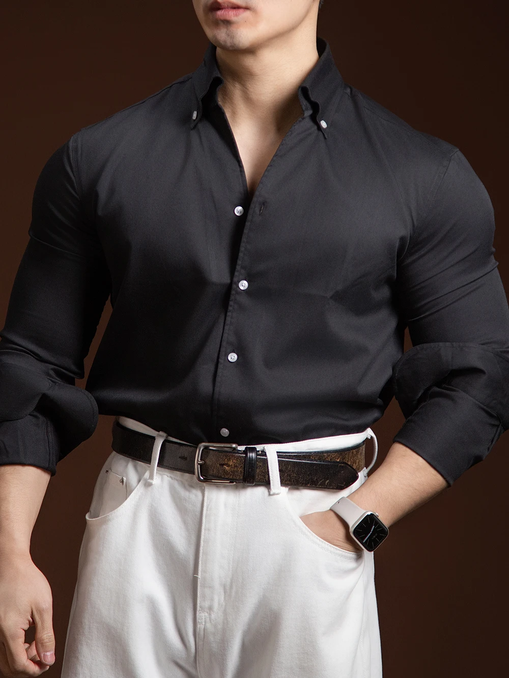 

Barbro Men's Long Sve irt Gym Fitn Muscle Commute Anti-Wrinkle Wear Resistant Breathable Qui Dry Polyester Busin...
