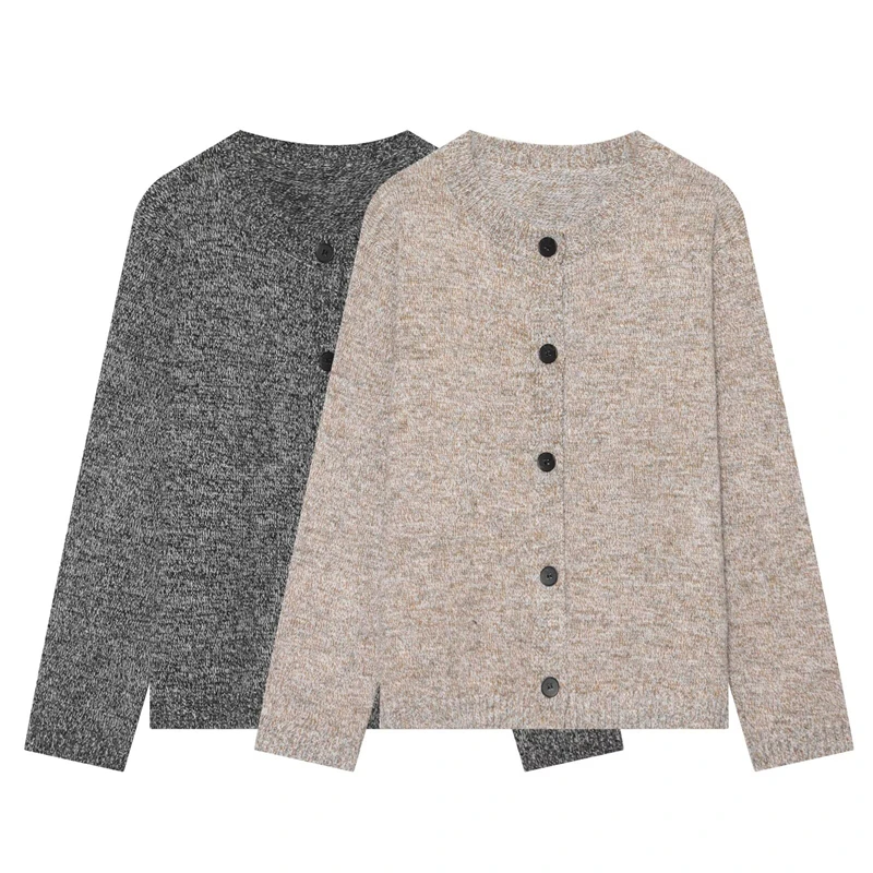 Guobioziy 2026 Autumn Winter Women Multi Color Marled Knit Cardigan Crew Neck Button Down Soft Warm Home Daily Sweater