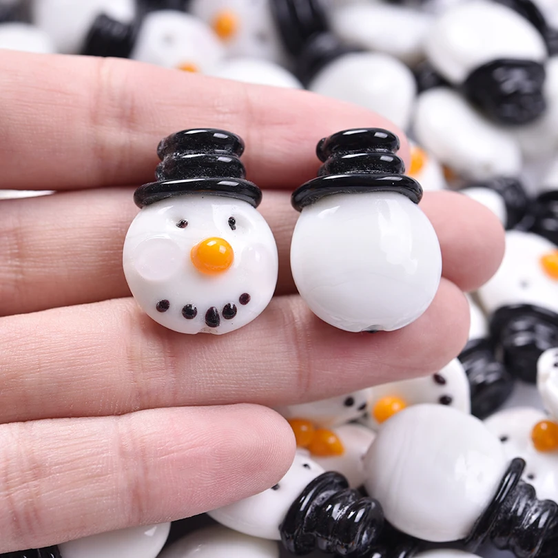 New 10/20/30pcs/lot Cute Cartoon Snowman Glass Beads Charms DIY Earring Jewelry Making Accessories Necklaces Bracelets Findings