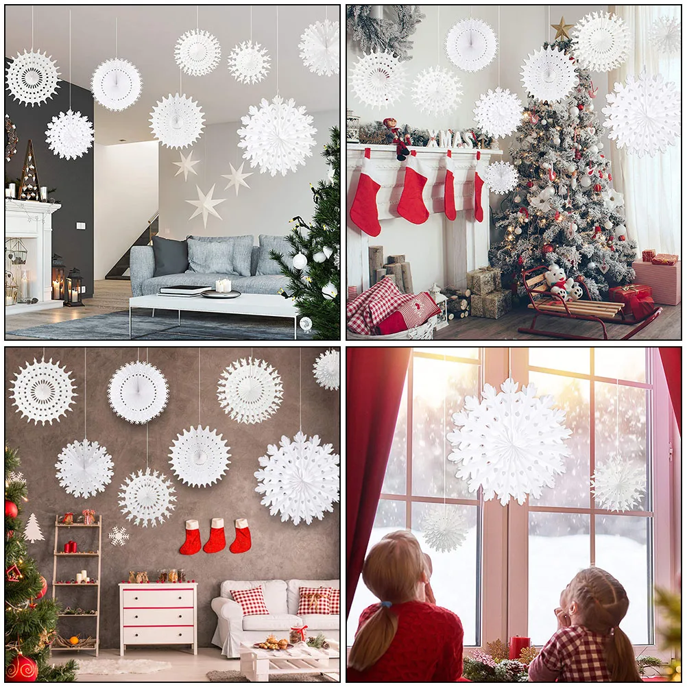 

1 set Snowflake Set Party Hanging nament Winter Theme Paper Fans s Ceiling Wall Snowflake Paper Fan Hanging Decor