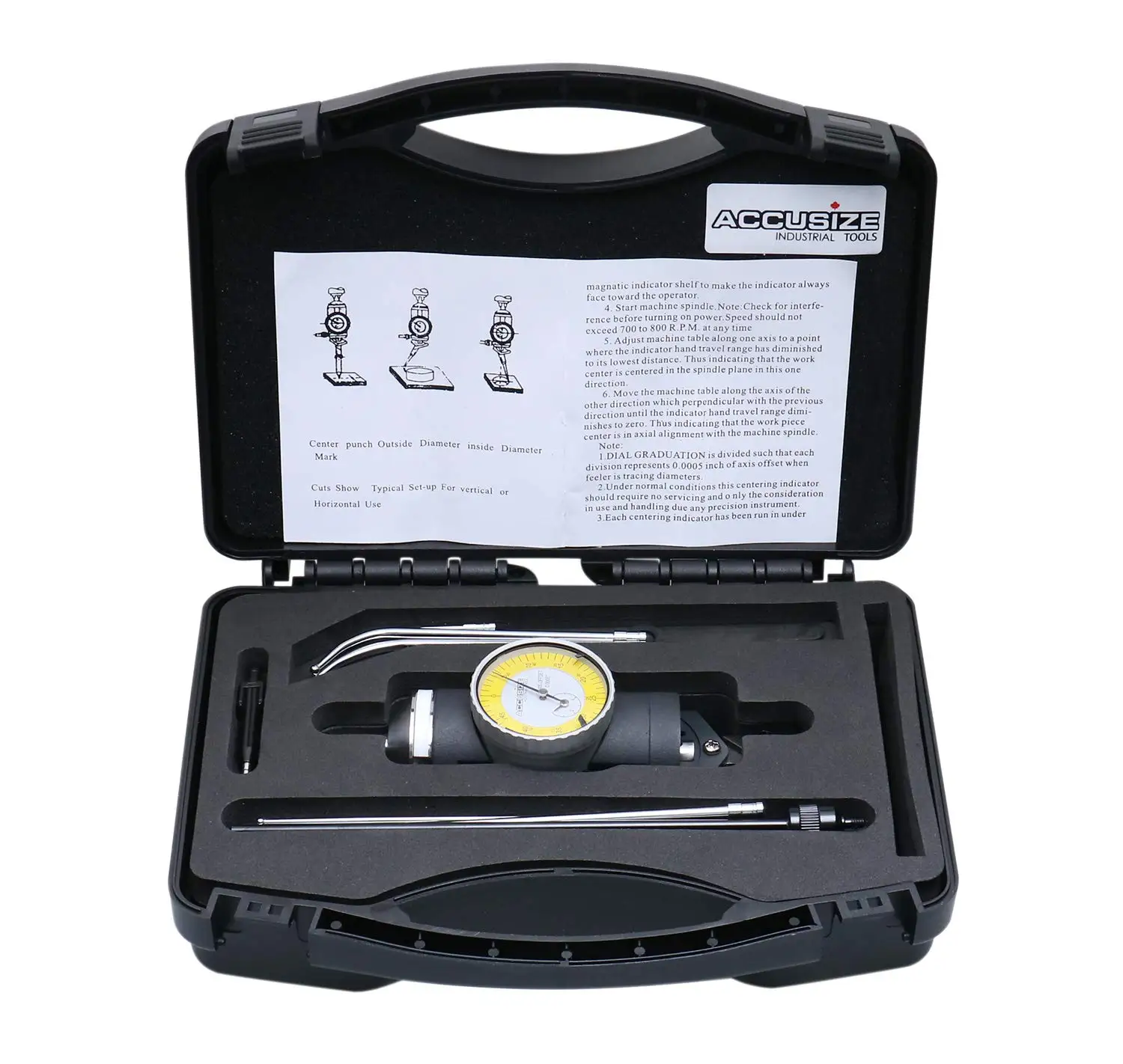 

Индикатор коаксиальности 0-0,15 дюйма с градуировкой 0,0005 дюйма, желтый циферблат для центровки