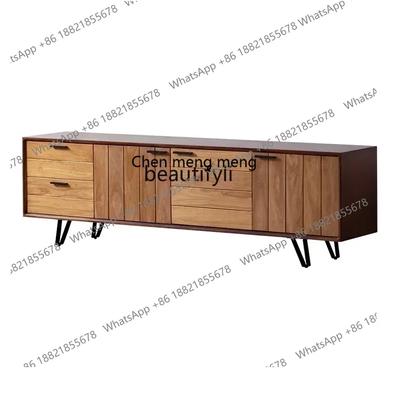 SS new styleSolid wood living room storage audio-visual cabinet old high Nordic wabi sandy wind TV cabinet side cabinet ss 7486