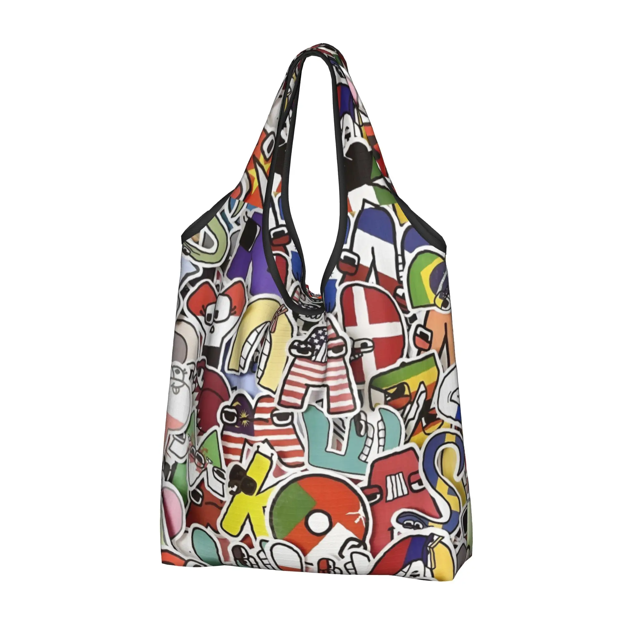 A-Alphabetes Hot Cartoon Groceries Shopping Tote Bags Women Funny Manga Comic Shopper Shoulder Bags Big Capacity Handbag