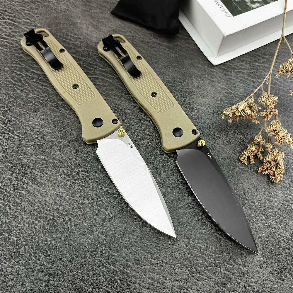 BM 535 Pocket Folding Knife 440C Blade Khaki Nylon Corrugated Fiber Handle EDC Outdoor Tactical Knife  Camping Hunting Tool