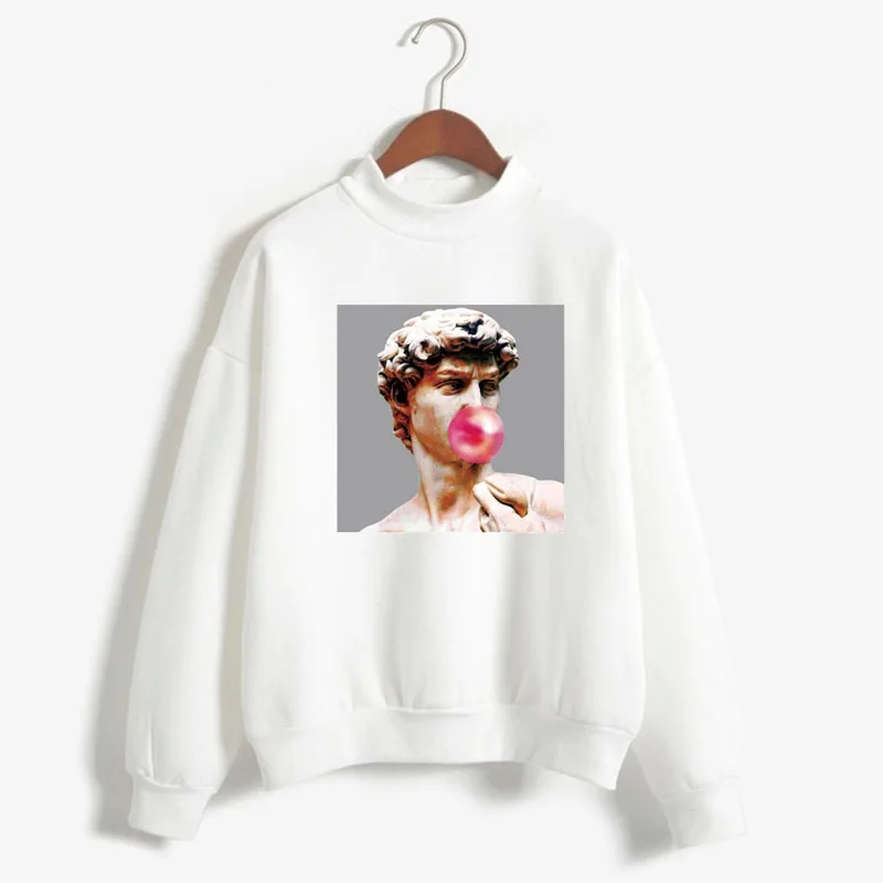 David Michelangelo Printed Hoodies Women statue bubble gum funny picture O Neck Loose Sweatshirt Women Hoodie Pullovers Autumn