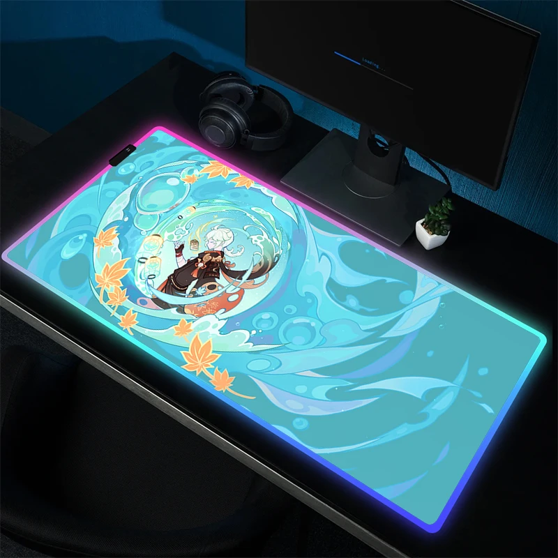 Imagem -03 - Zhong Li-genshin Impact Gaming Mouse Pad com Backlit Rgb Grande Non-slip Mousepad para Gamer Borracha Tapete de Teclado de Computador